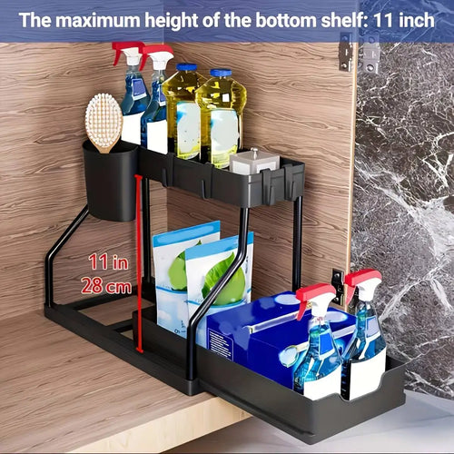 Organisateur Sous-Évier 2 Niveaux Coulissant – Rangement Cuisine & Salle de Bain