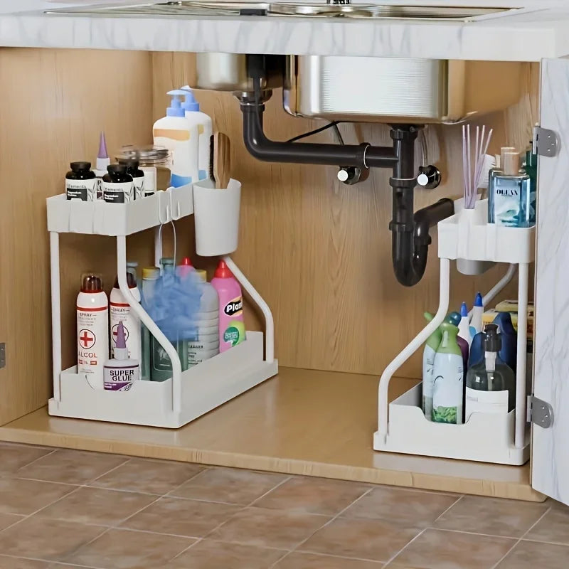 Organisateur Sous-Évier 2 Niveaux Coulissant – Rangement Cuisine & Salle de Bain